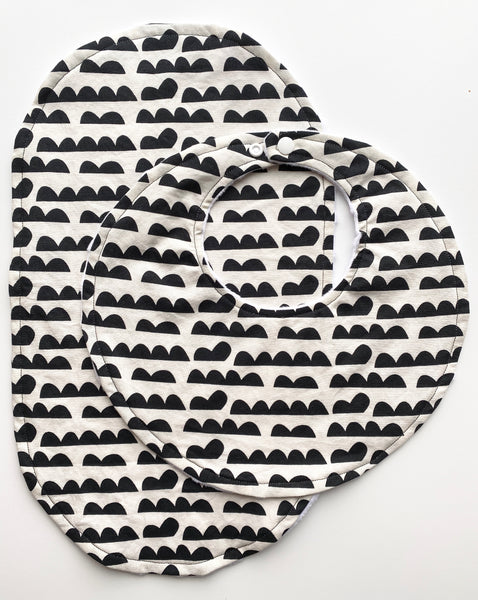Bib + Burp Cloth Set | Black Clouds